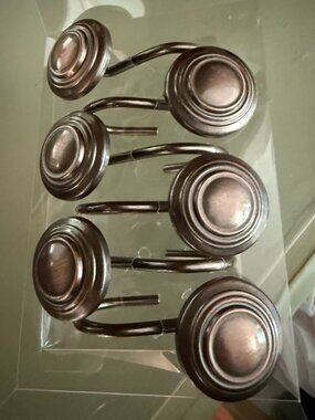 Bronze Metal Round Shower Curtain Hooks, Bathroom Accessories, Hangers, Set of 6